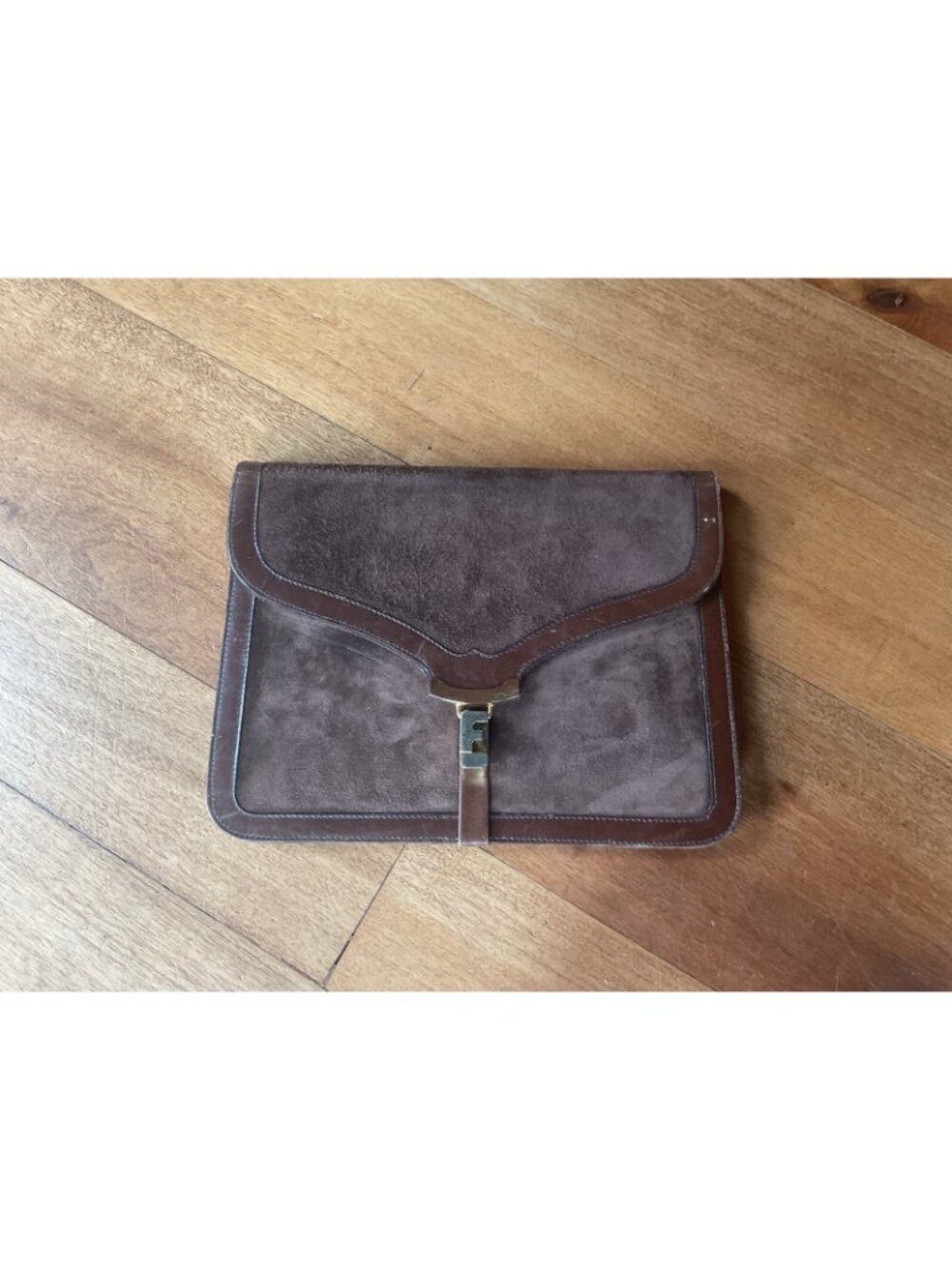 RARE Salvatore Ferragamo Vintage Brown Suede And Leather Clutch *READ* See 📸 - Picture 3 of 16